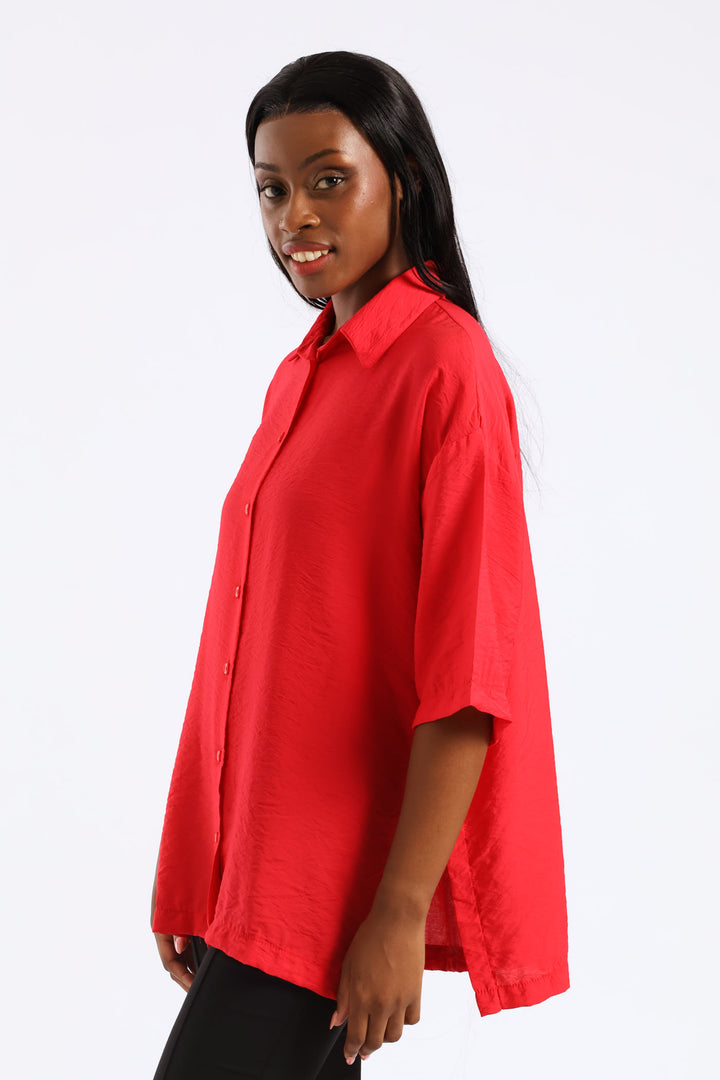 Oversized Drop Shoulder Shirt - Rose Red