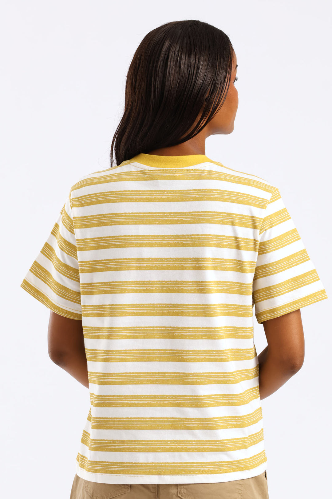 Artistic Stripe Print Boxy Tee - White/Ochre