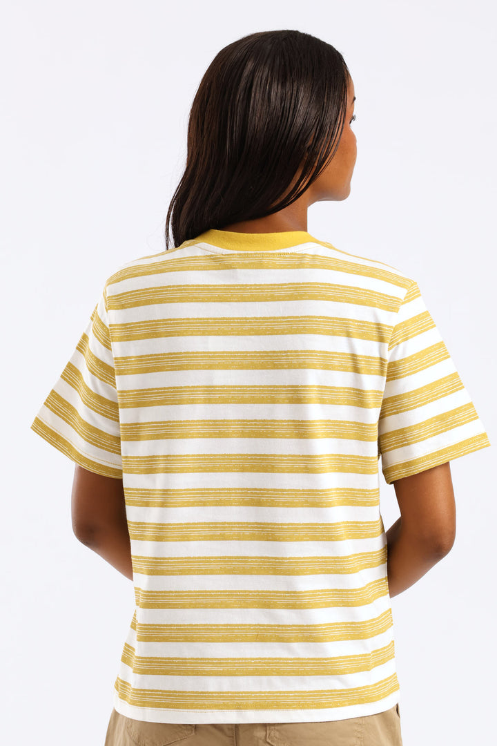 Artistic Stripe Print Boxy Tee - White/Ochre