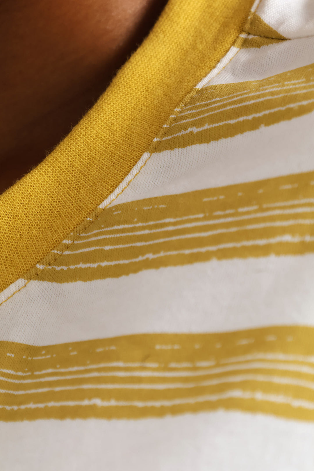 Artistic Stripe Print Boxy Tee - White/Ochre