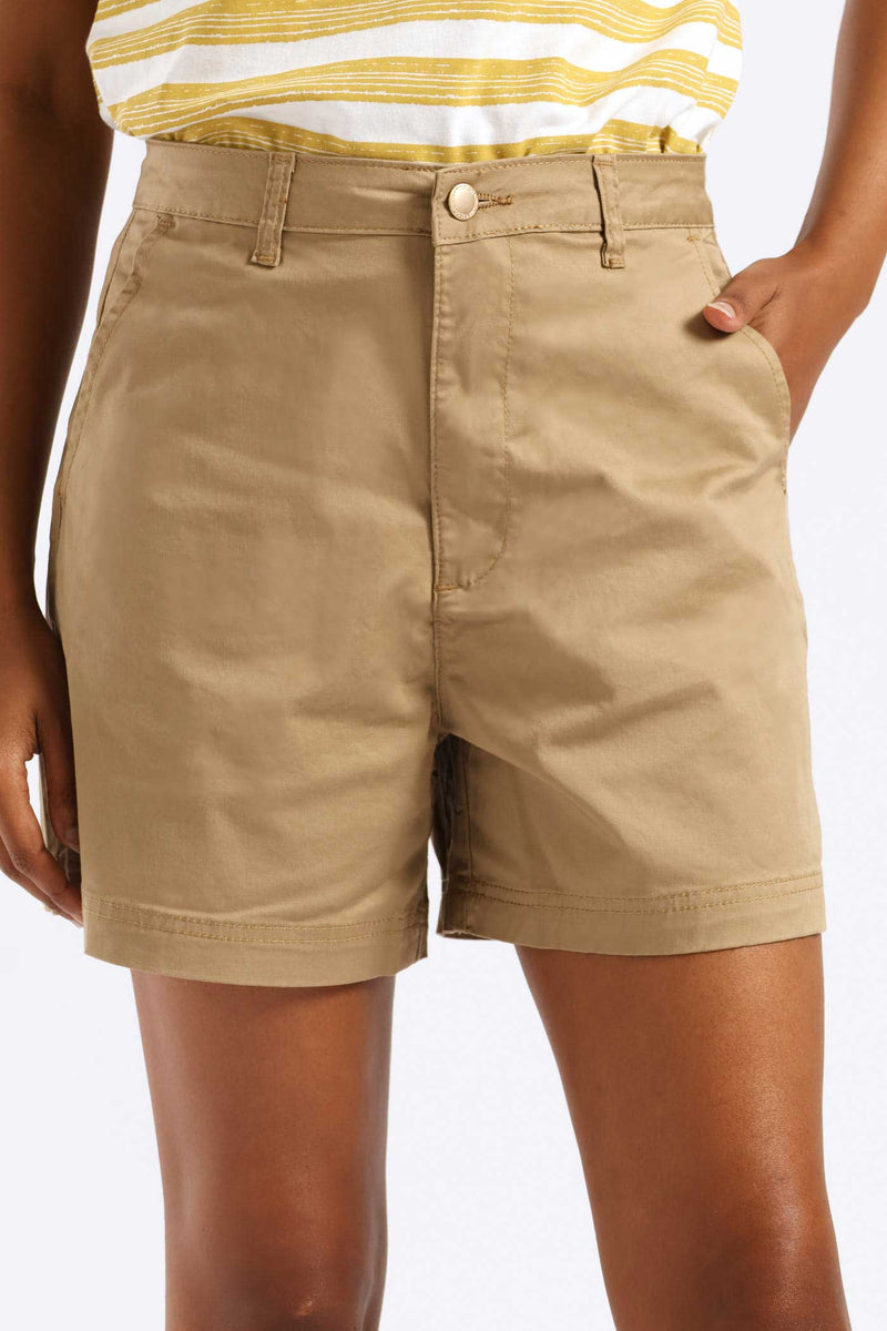 Stretch Sateen Mid Thigh Chino Short - Light Stone