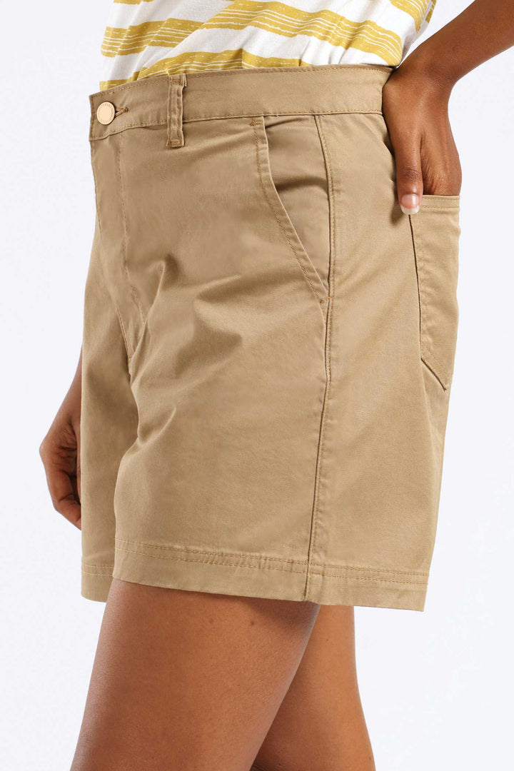 Stretch Sateen Mid Thigh Chino Short - Light Stone
