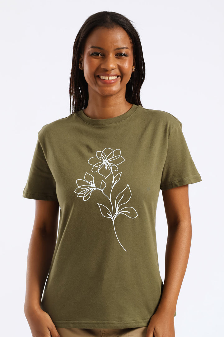 Line Art Flower Tee - Dark Fatigue
