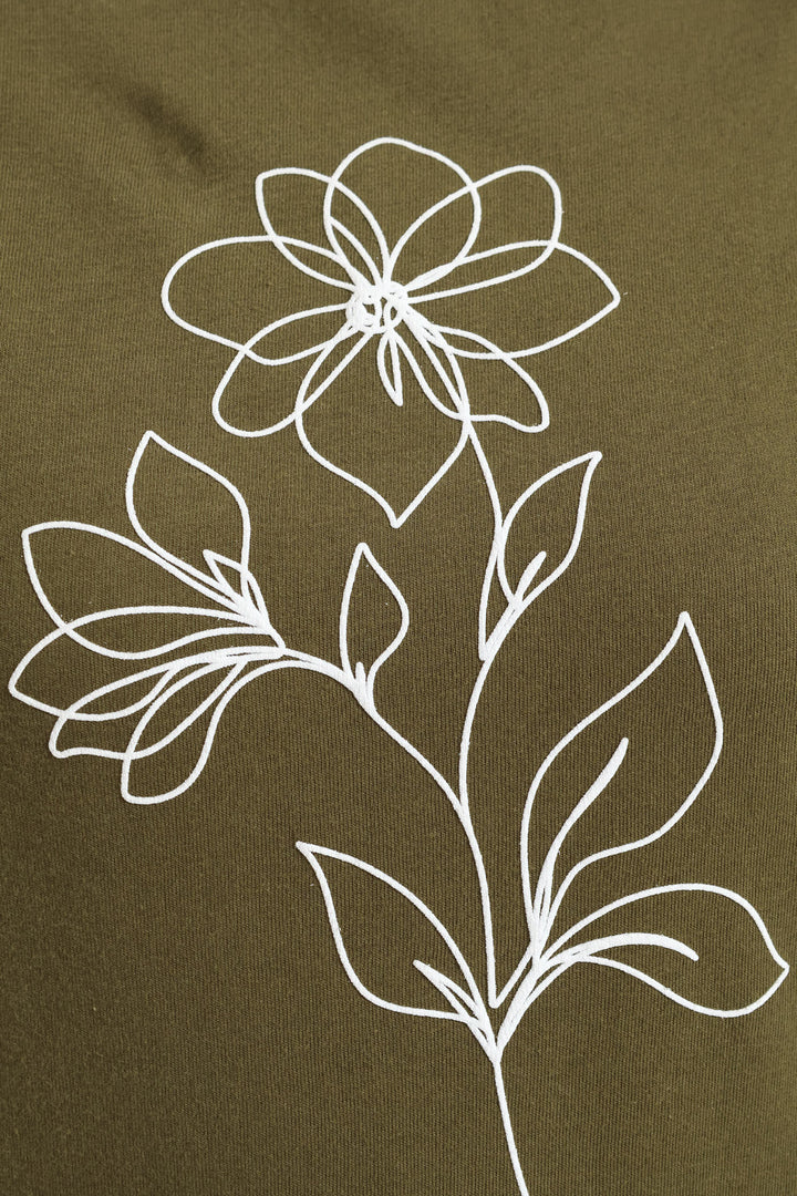 Line Art Flower Tee - Dark Fatigue