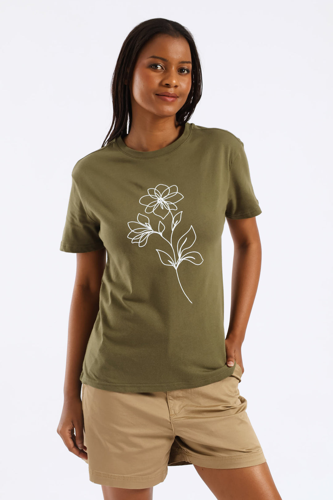 Line Art Flower Tee - Dark Fatigue