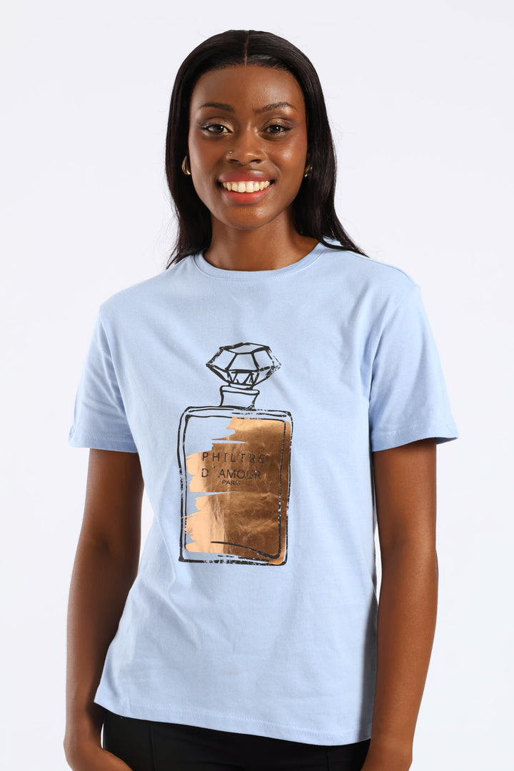 Perfume Bottle Foil Tee - Sky Blue