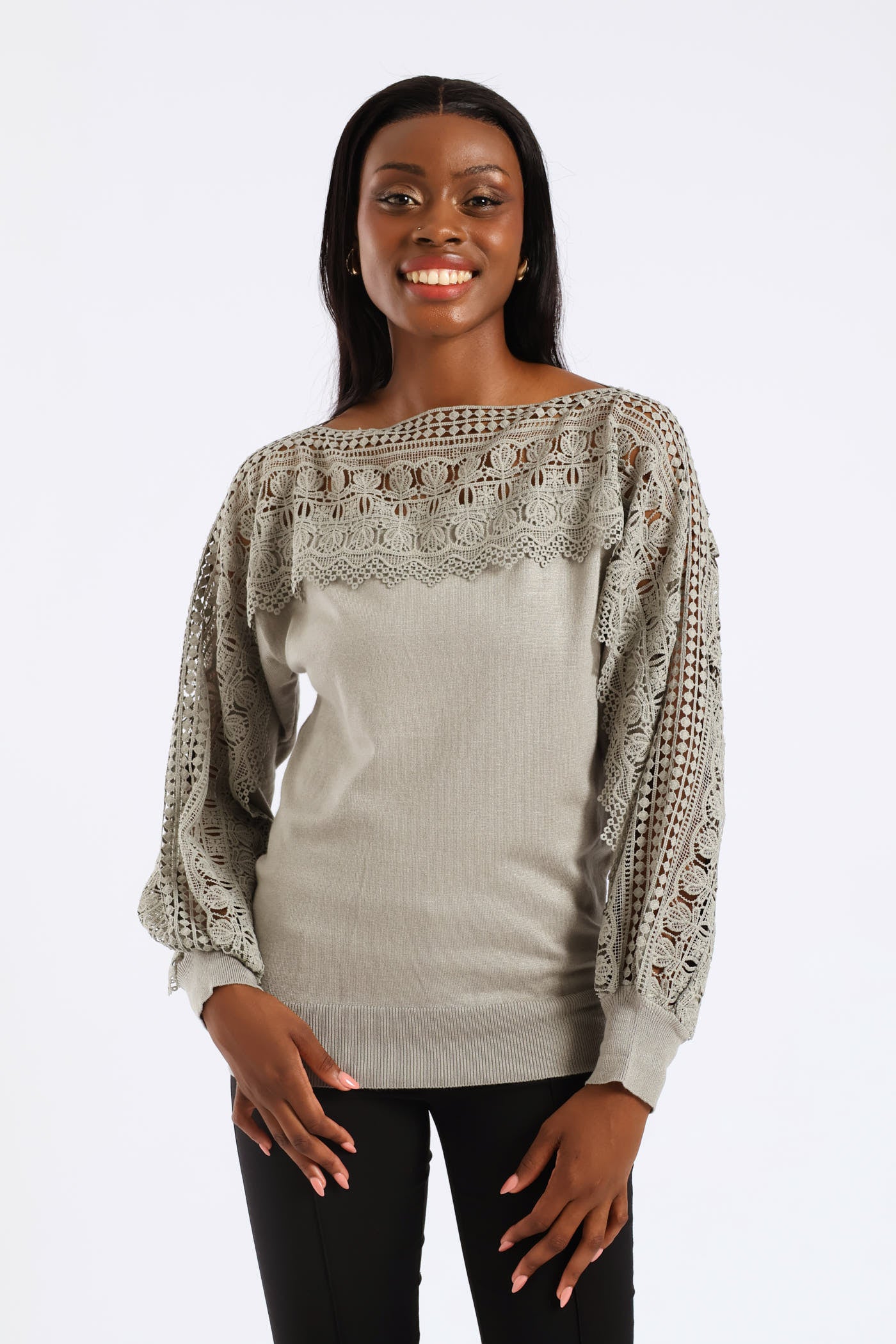 Ladies Lace Knitwear Combo Top - Sage – Edgars
