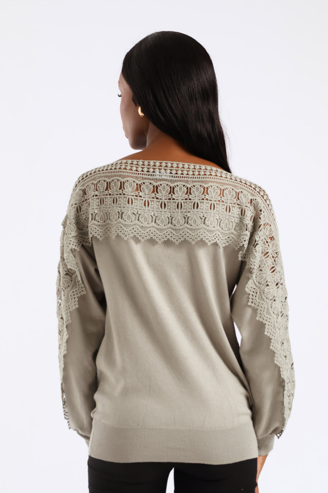 Lace Knitwear Combo Top - Sage