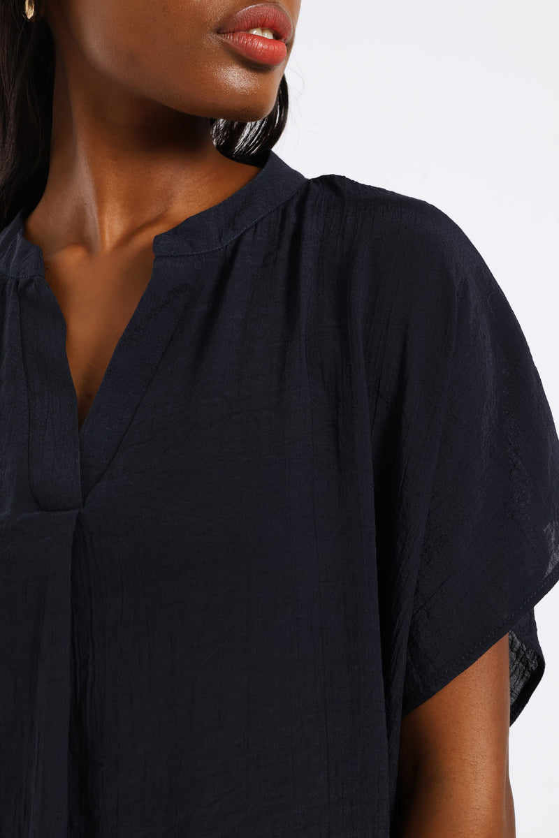 Mandarin Collar Blouse - Navy