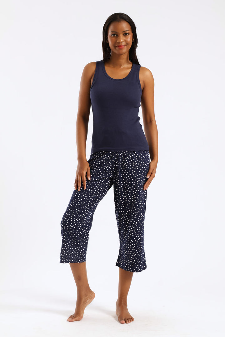 Spots Capri Pants - Navy