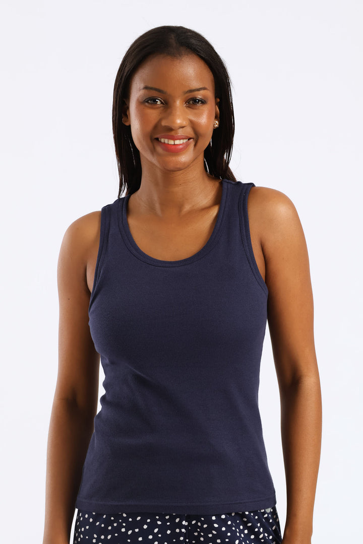 Sleeveless Rib Tank Top - Navy