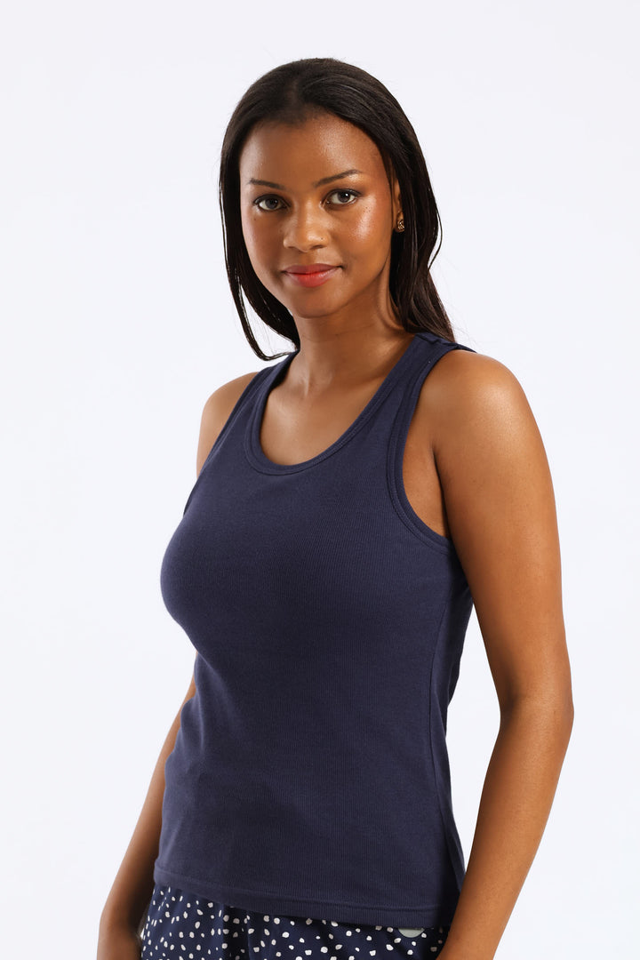 Sleeveless Rib Tank Top - Navy