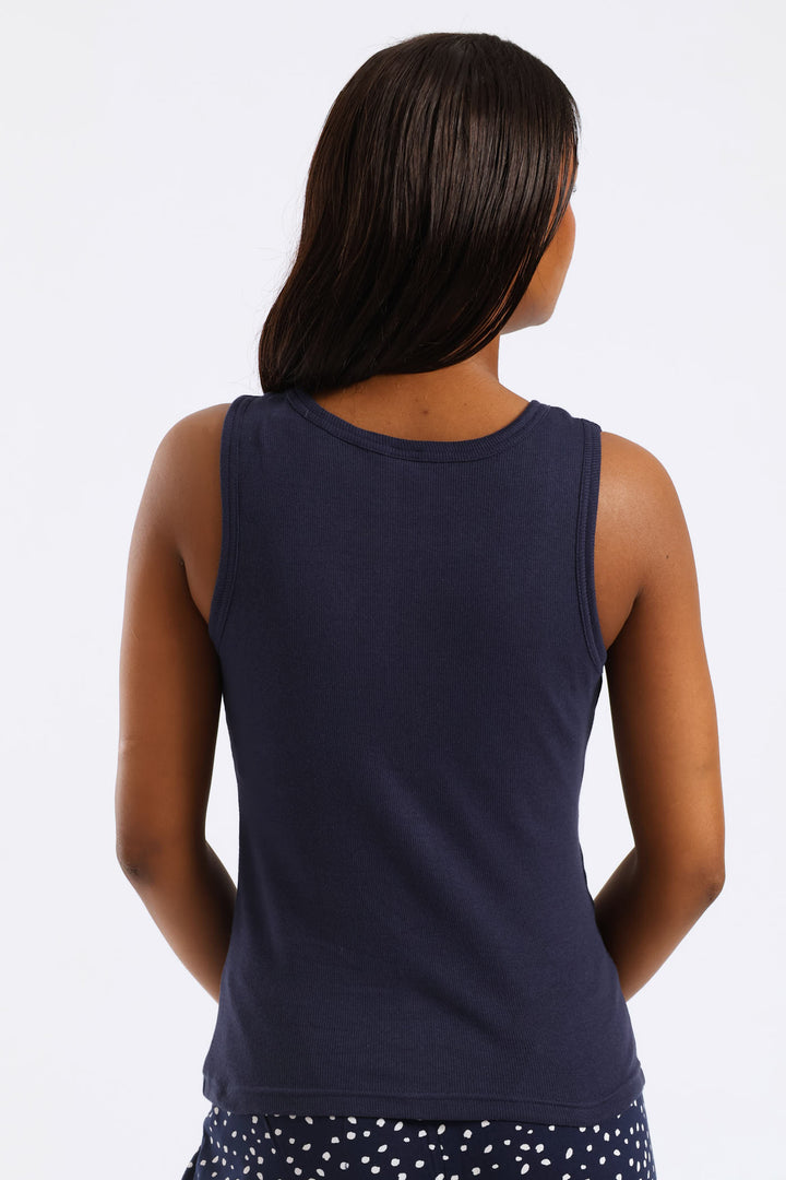 Sleeveless Rib Tank Top - Navy