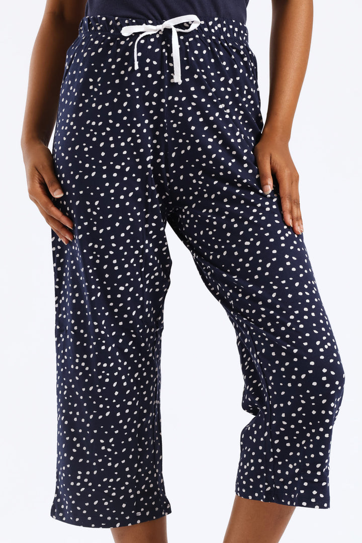 Spots Capri Pants - Navy