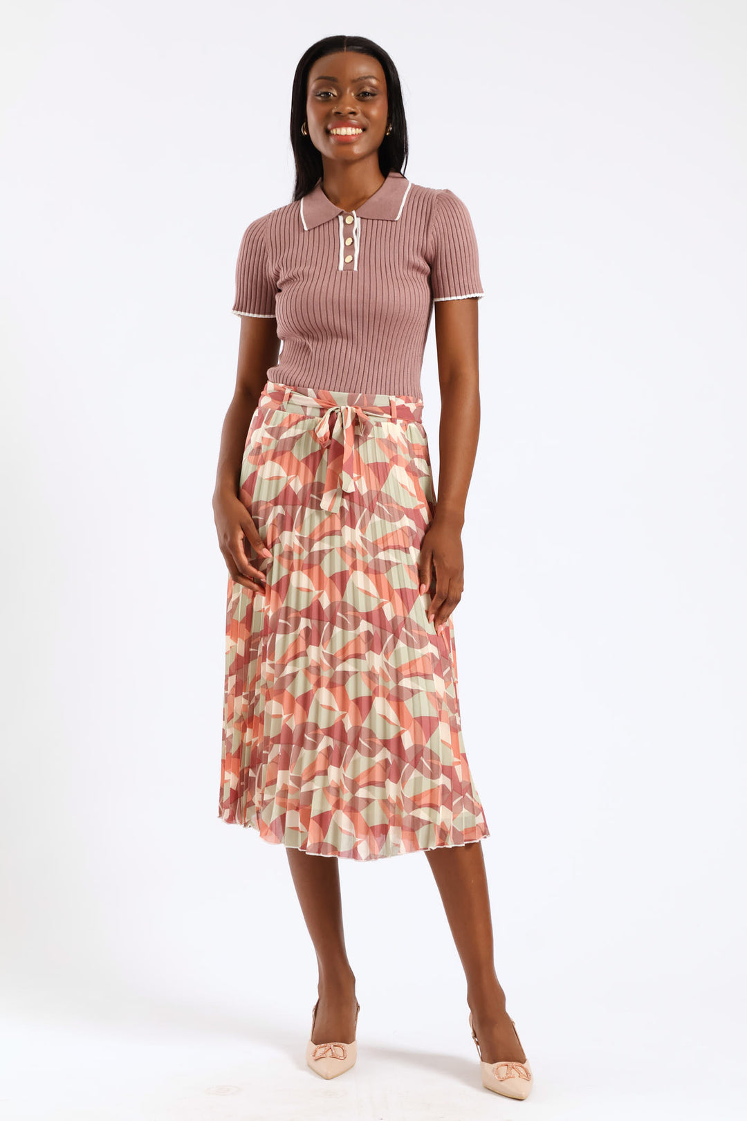 Geo Chiffon Pleated Midi Skirt - Multi