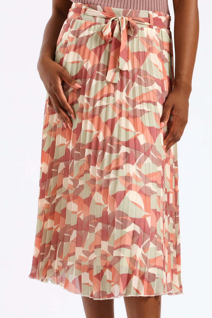 Geo Chiffon Pleated Midi Skirt - Multi