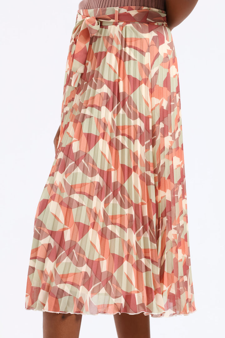 Geo Chiffon Pleated Midi Skirt - Multi