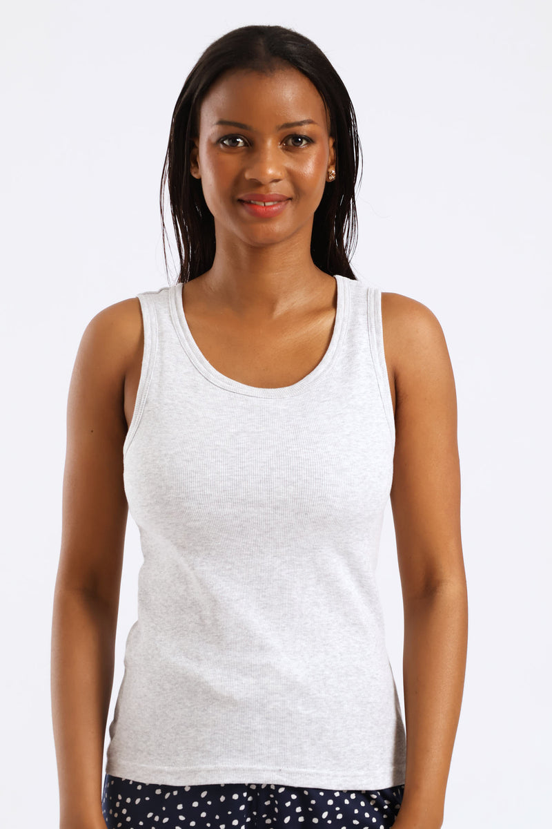 Sleeveless Rib Tank Top - Grey Melange