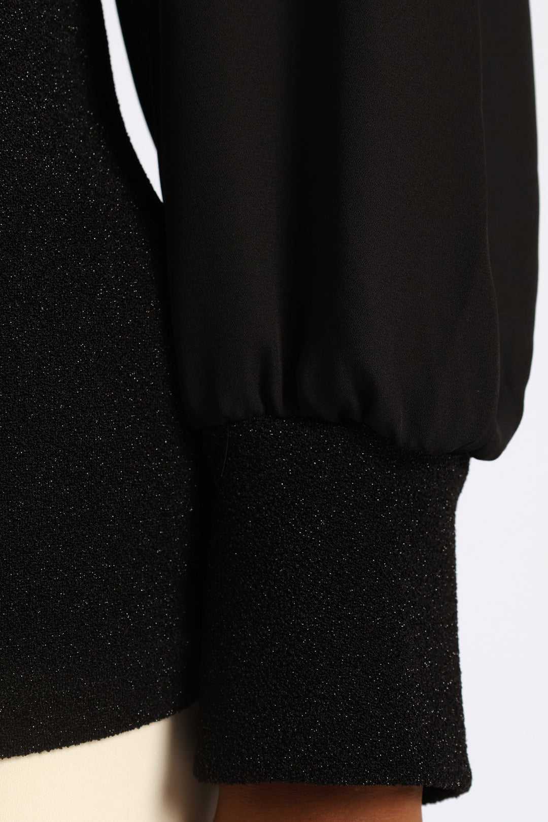 Kitty Bow Shimmer Combo Blouse - Black