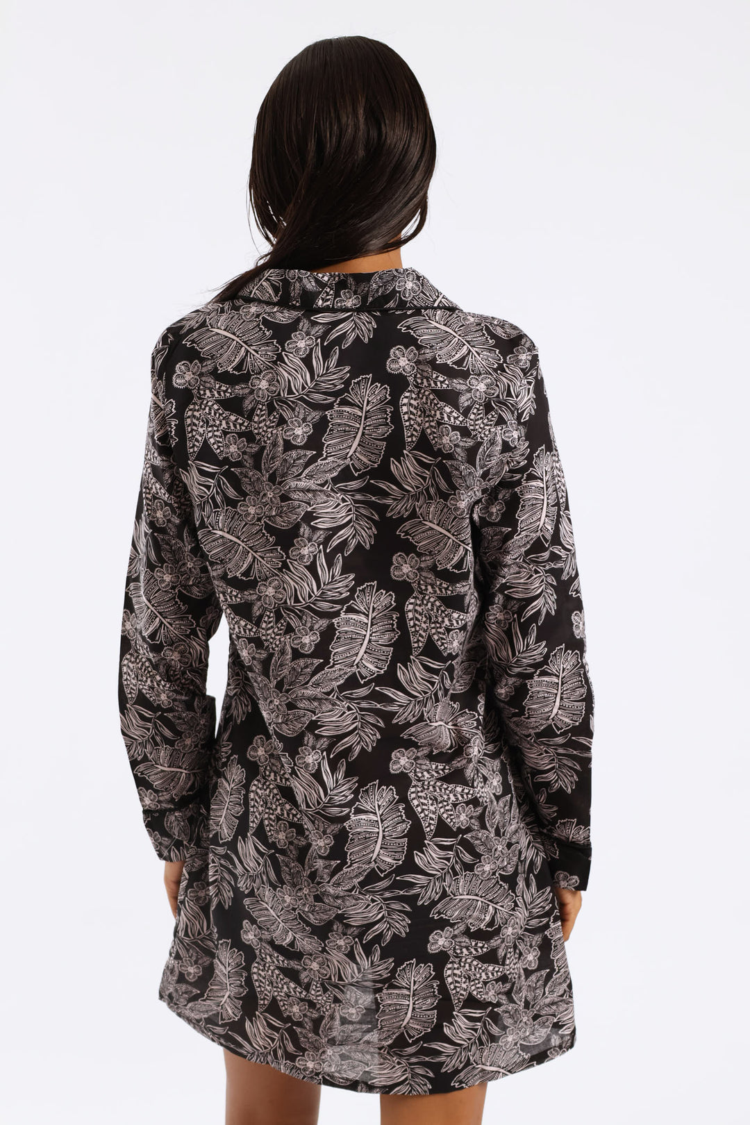 Button Through Cotton Sleepshirt - Dark Grey