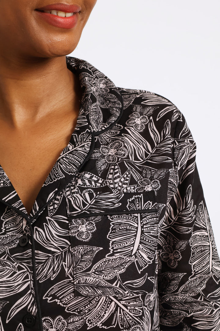 Button Through Cotton Sleepshirt - Dark Grey