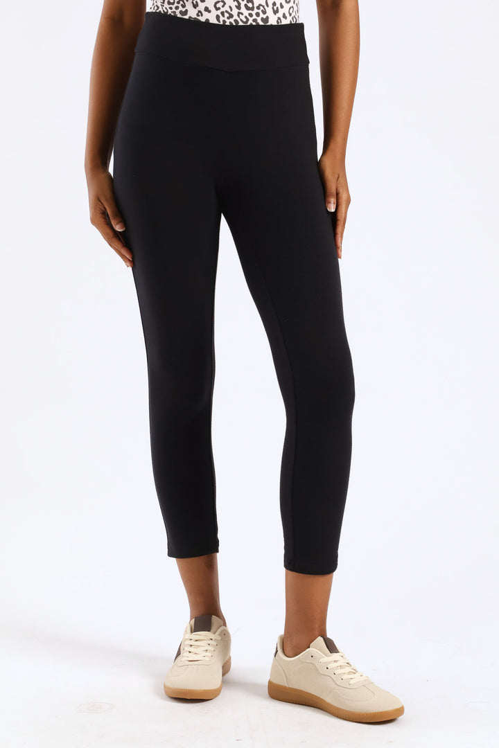 Wide Waistband Crop Legging - Black