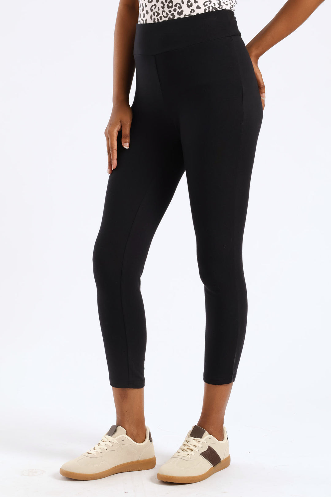 Wide Waistband Crop Legging - Black