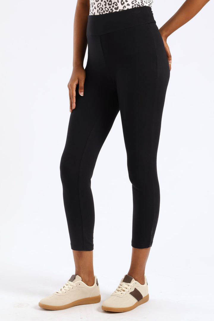 Wide Waistband Crop Legging - Black