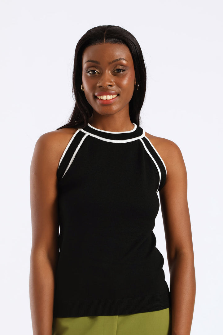 Contrast Tipped Tank - Black/White