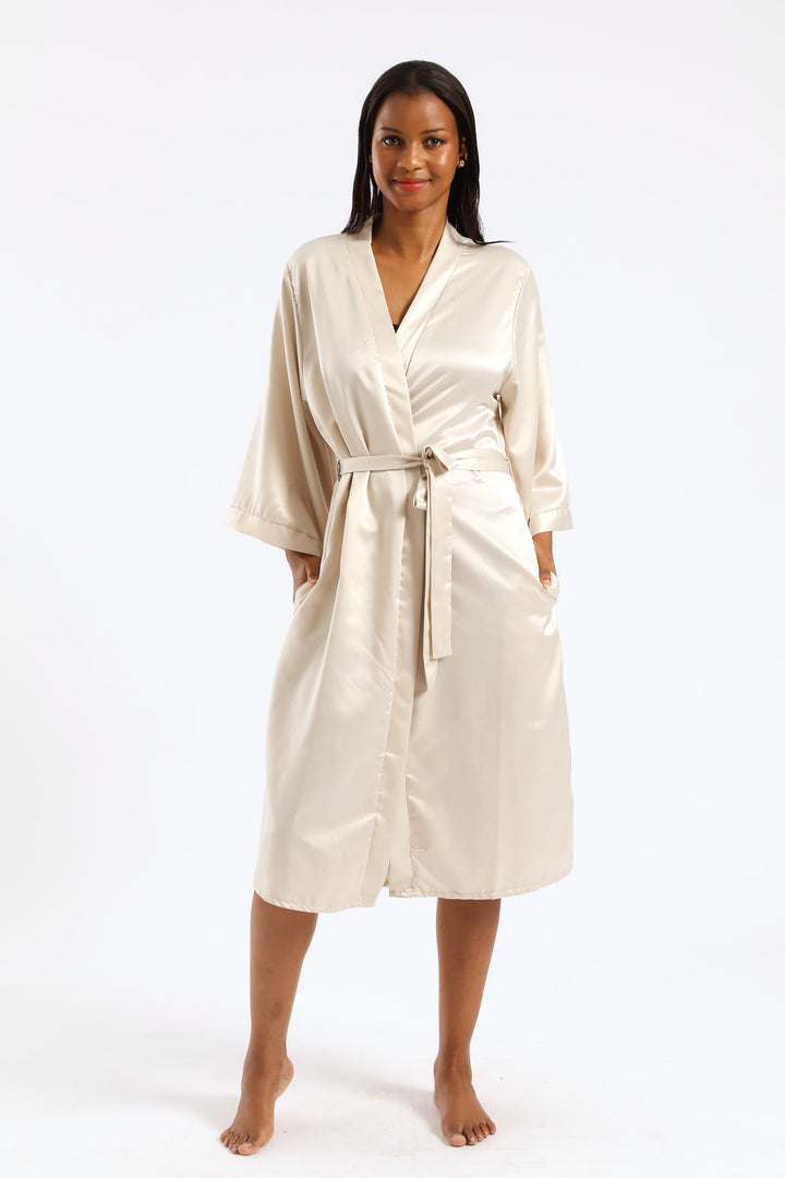 3/4 Sleeve Satin Gown - Cream