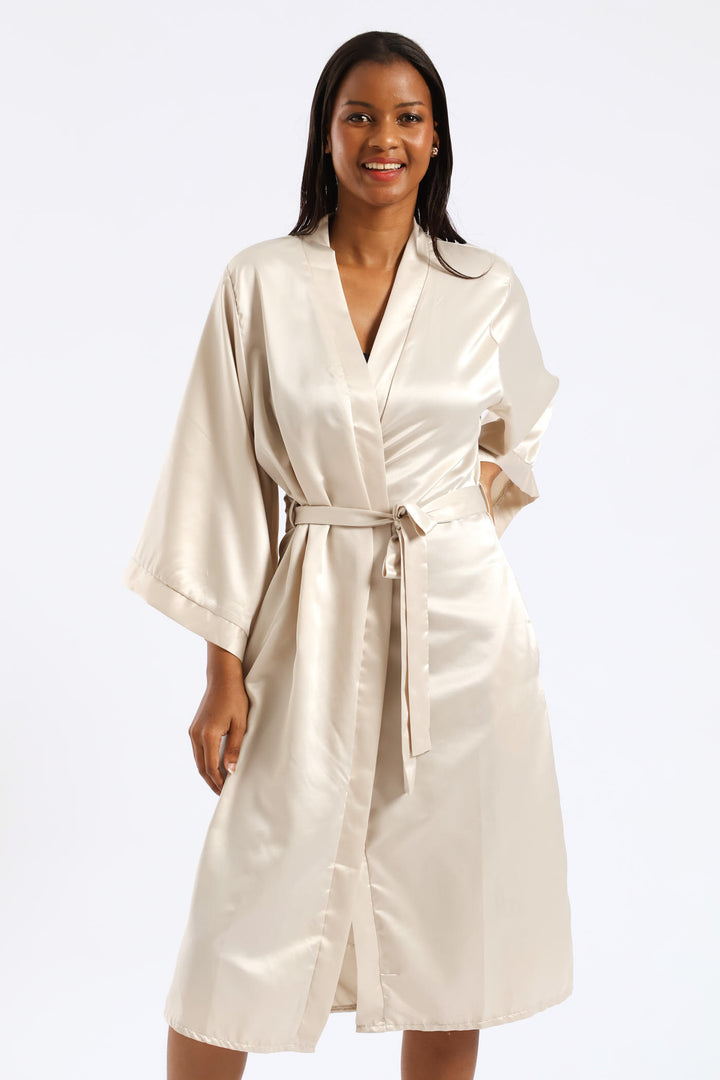 3/4 Sleeve Satin Gown - Cream