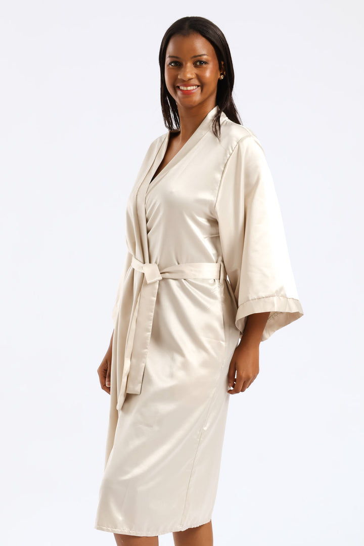 3/4 Sleeve Satin Gown - Cream