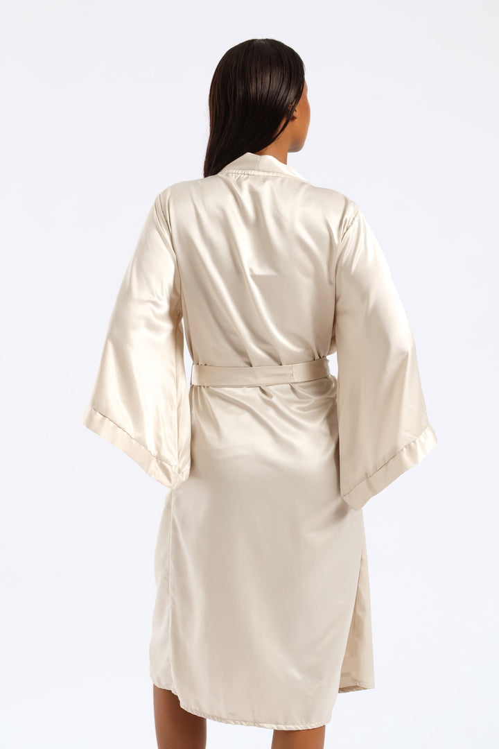 3/4 Sleeve Satin Gown - Cream
