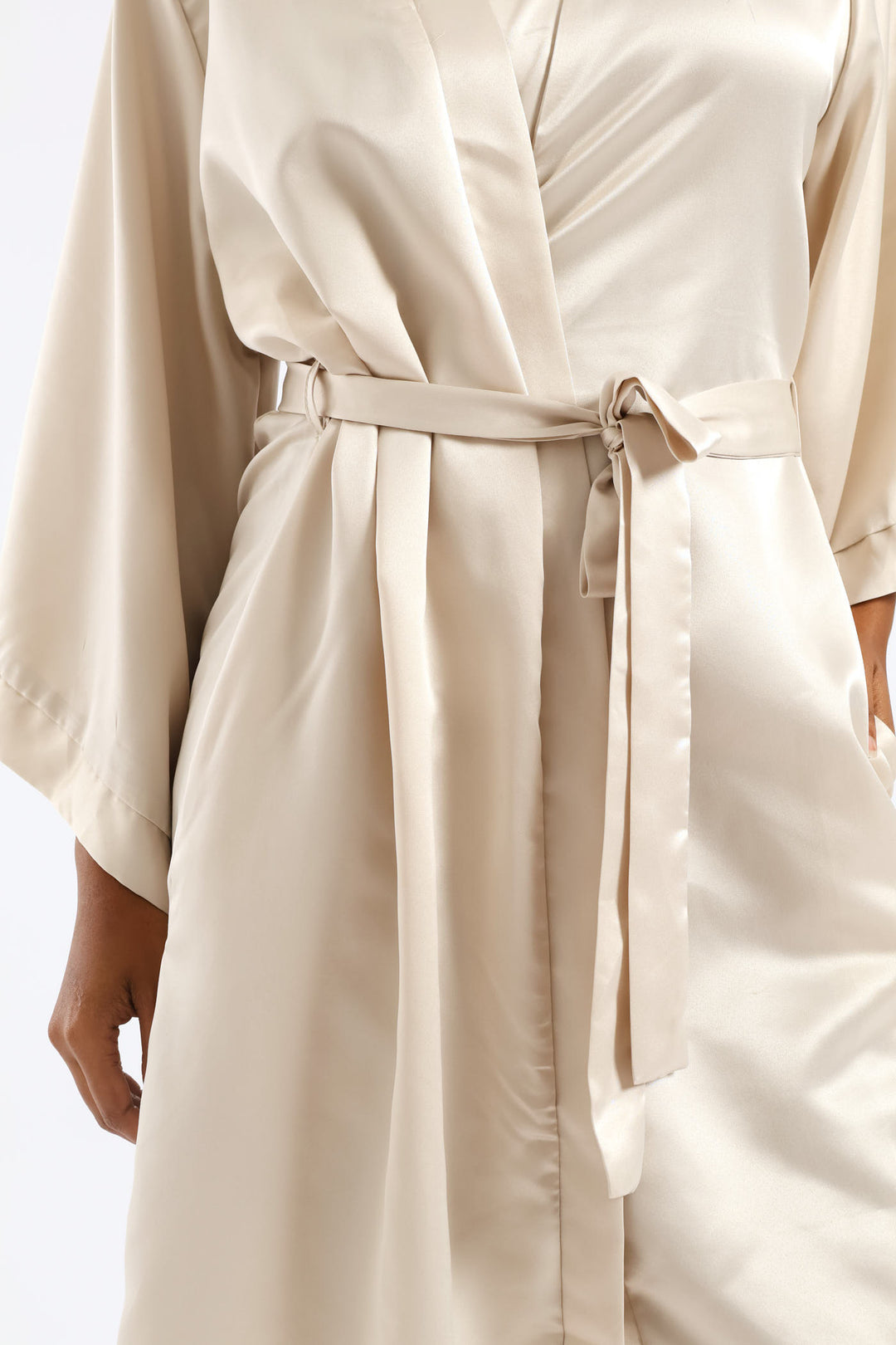 3/4 Sleeve Satin Gown - Cream