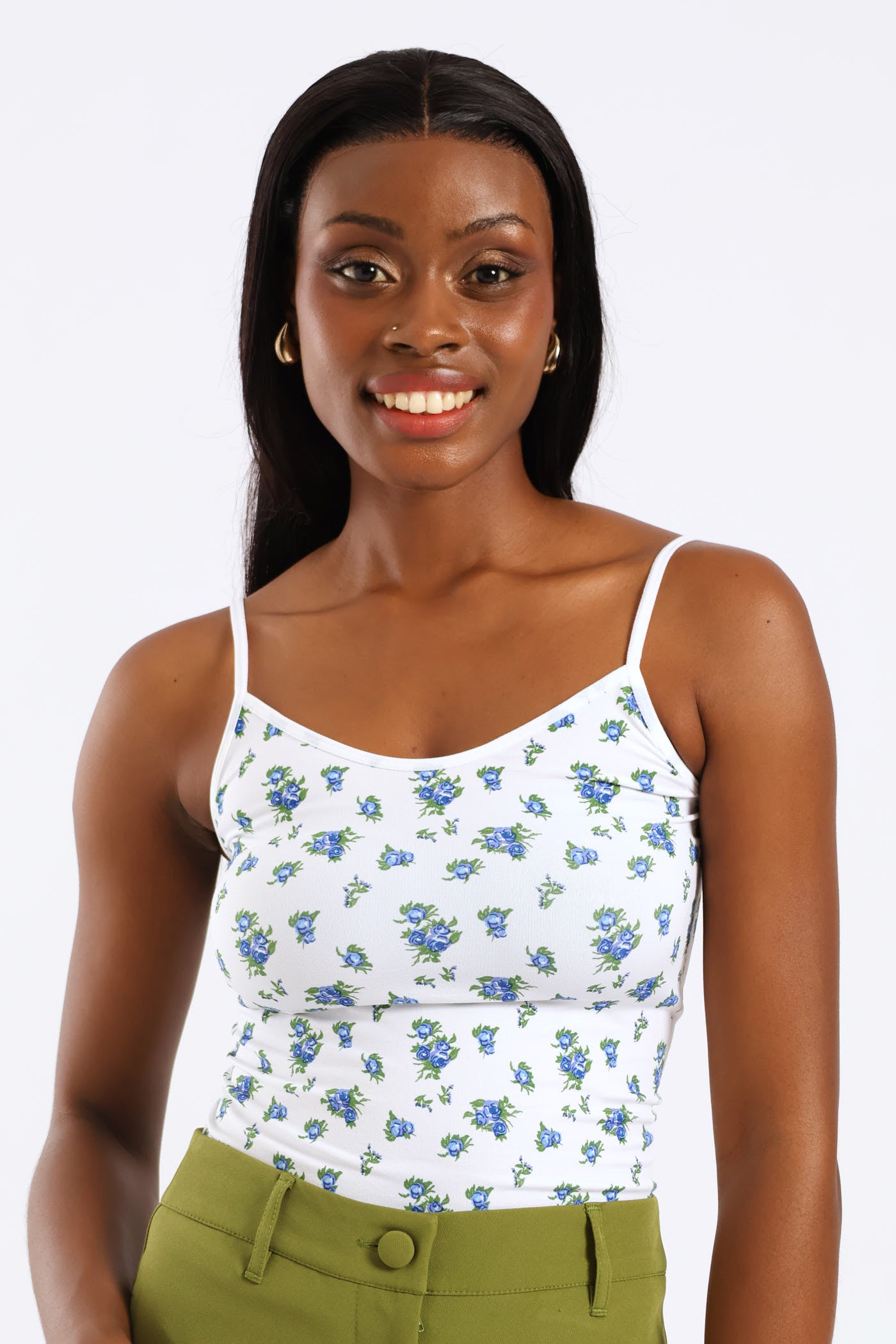 Ladies 2 Pack Seamless Print Cami - White/Blue – Edgars