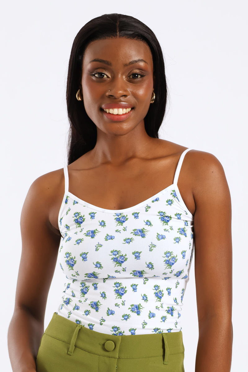 2 Pack Seamless Print Cami - White/Blue