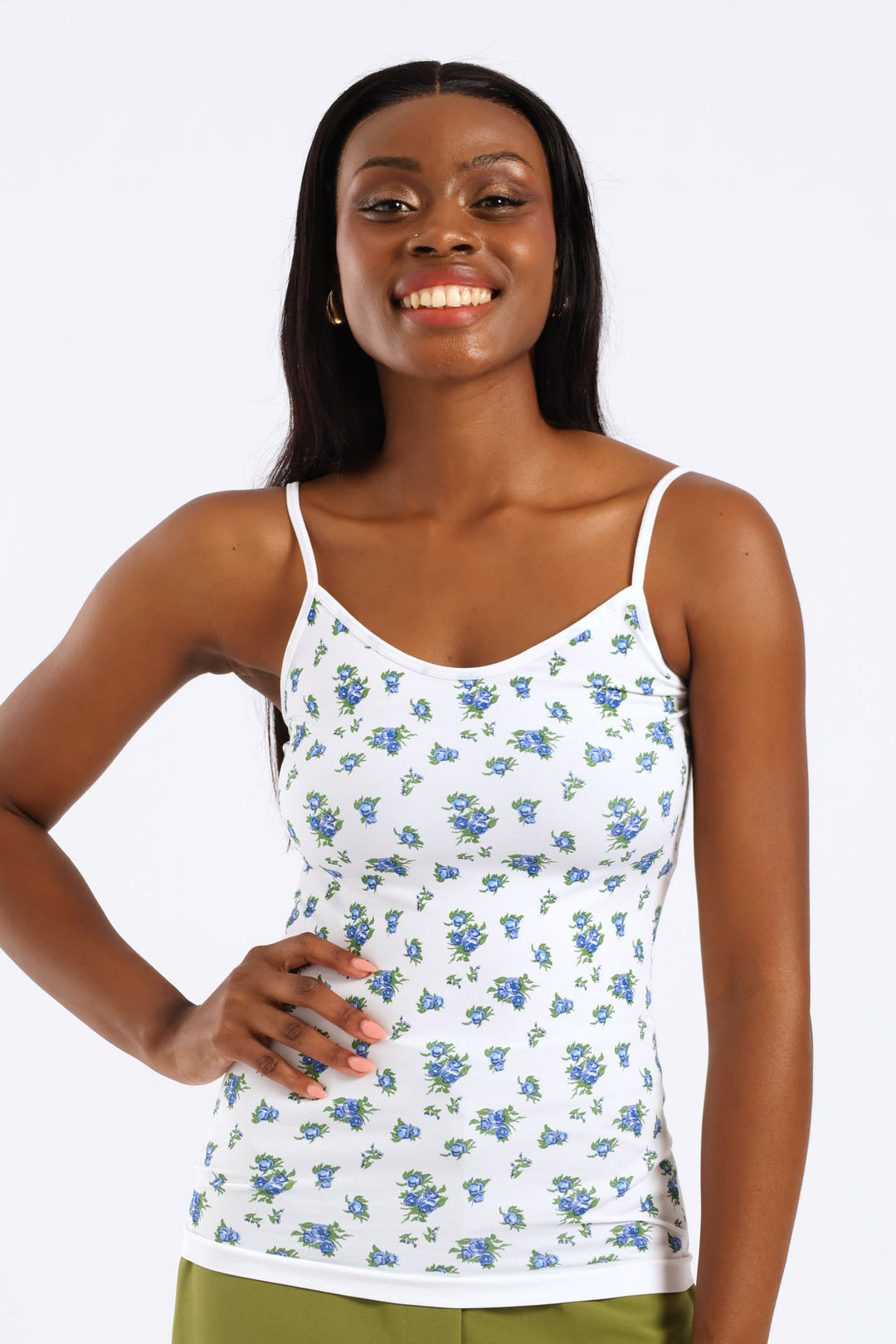 2 Pack Seamless Print Cami - White/Blue