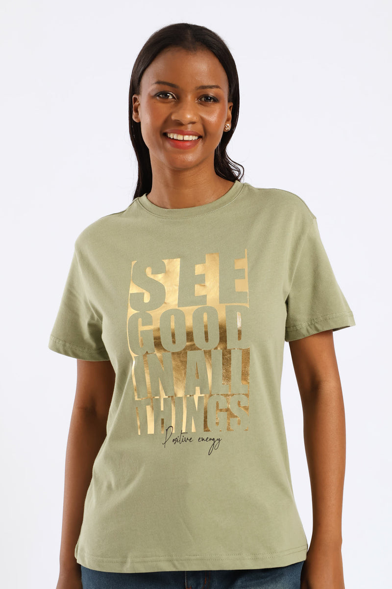 See Good Foil Frame Tee - Swamp Green