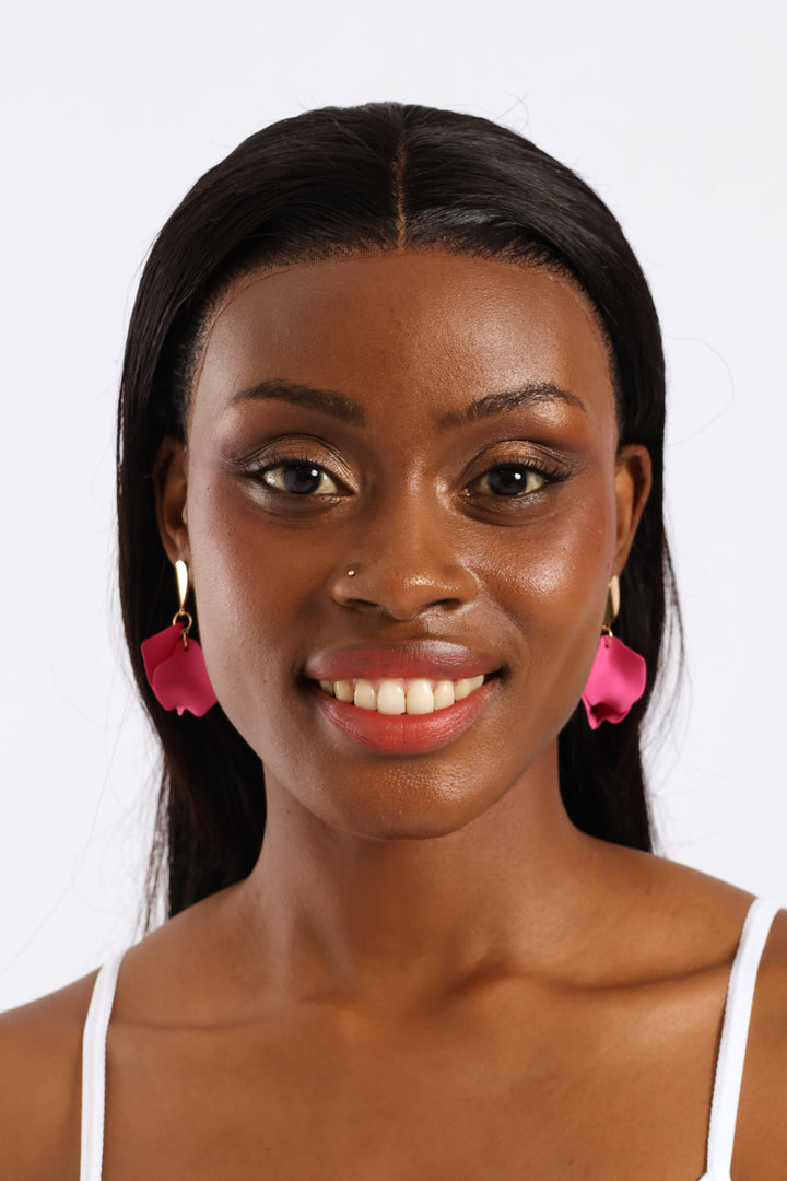 Petal Stud Earrings - Gold/Magenta