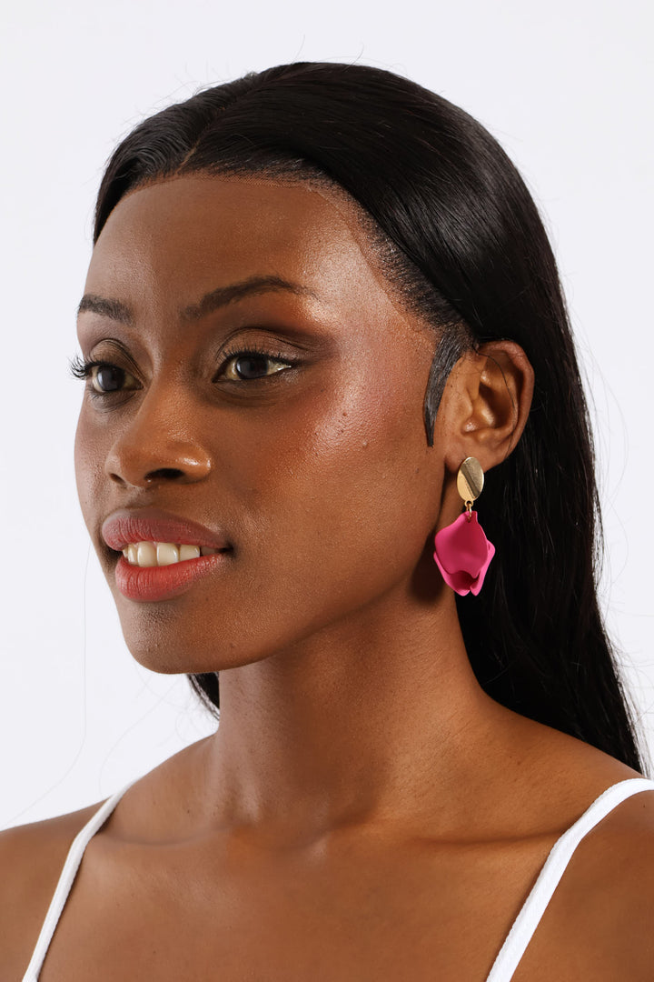 Petal Stud Earrings - Gold/Magenta