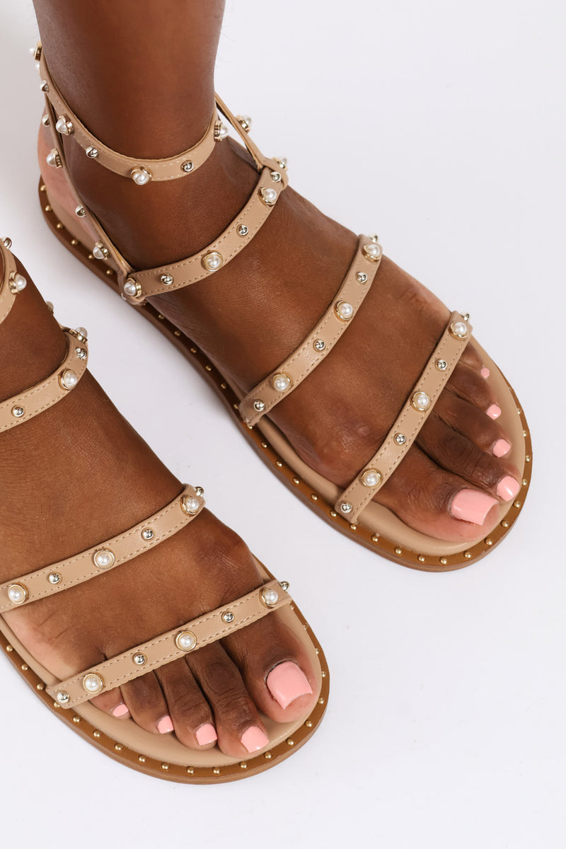 Stormie Embellished Leather Gladiator Sandal - Tan