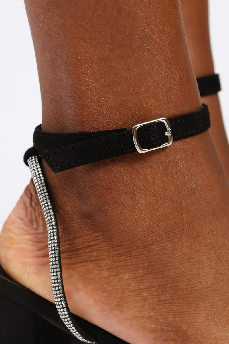 Asymmetrical Diamante Strap Sandal - Black