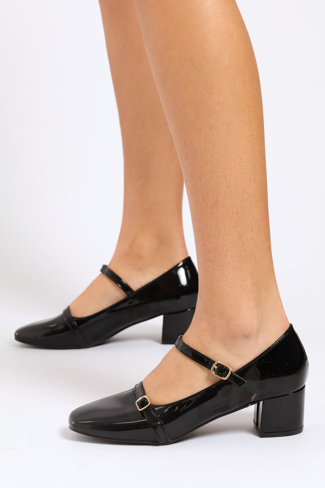 Mary Jane Buckle Block Court Heel - Black