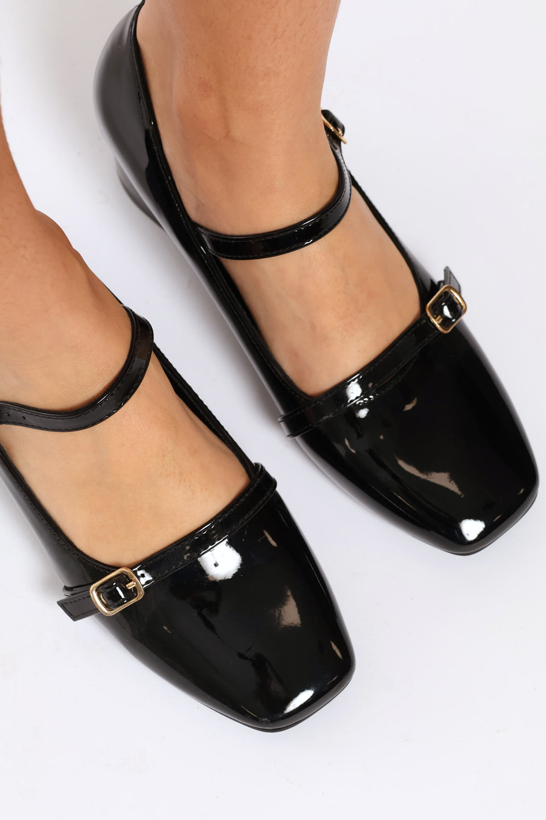 Mary Jane Buckle Block Court Heel - Black