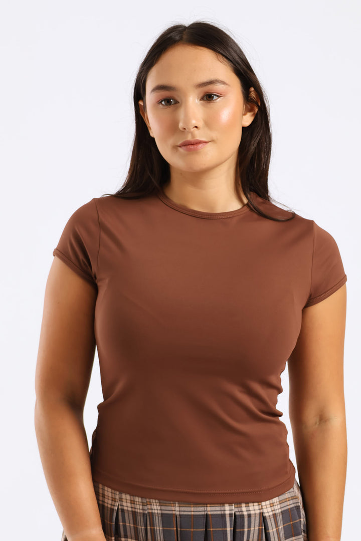 Short Sleeve Skin Tight Tee - Brown
