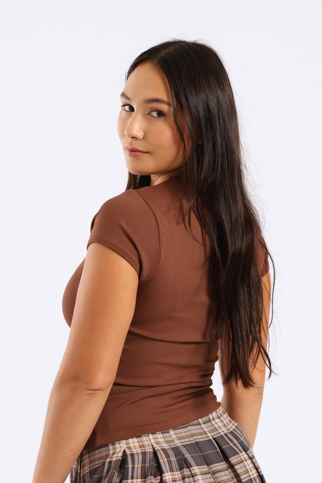 Short Sleeve Skin Tight Tee - Brown