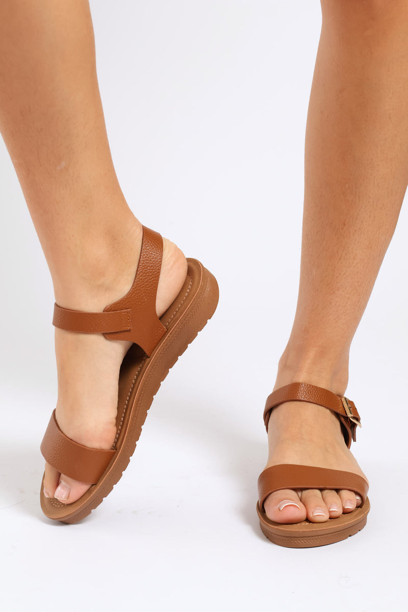 Single Band Ankle Detail Sandal - Tan