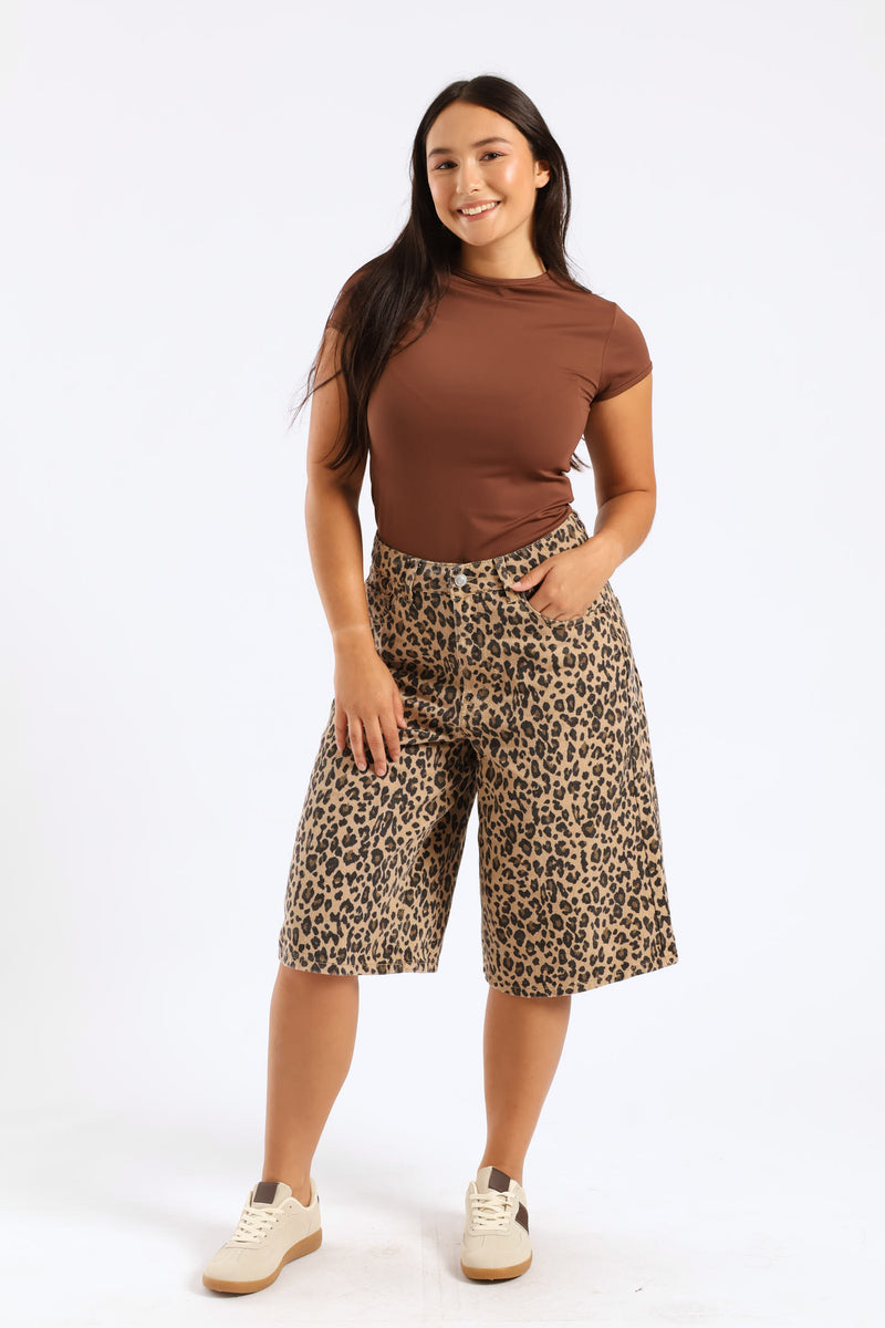 Leopard Print Jort - Beige