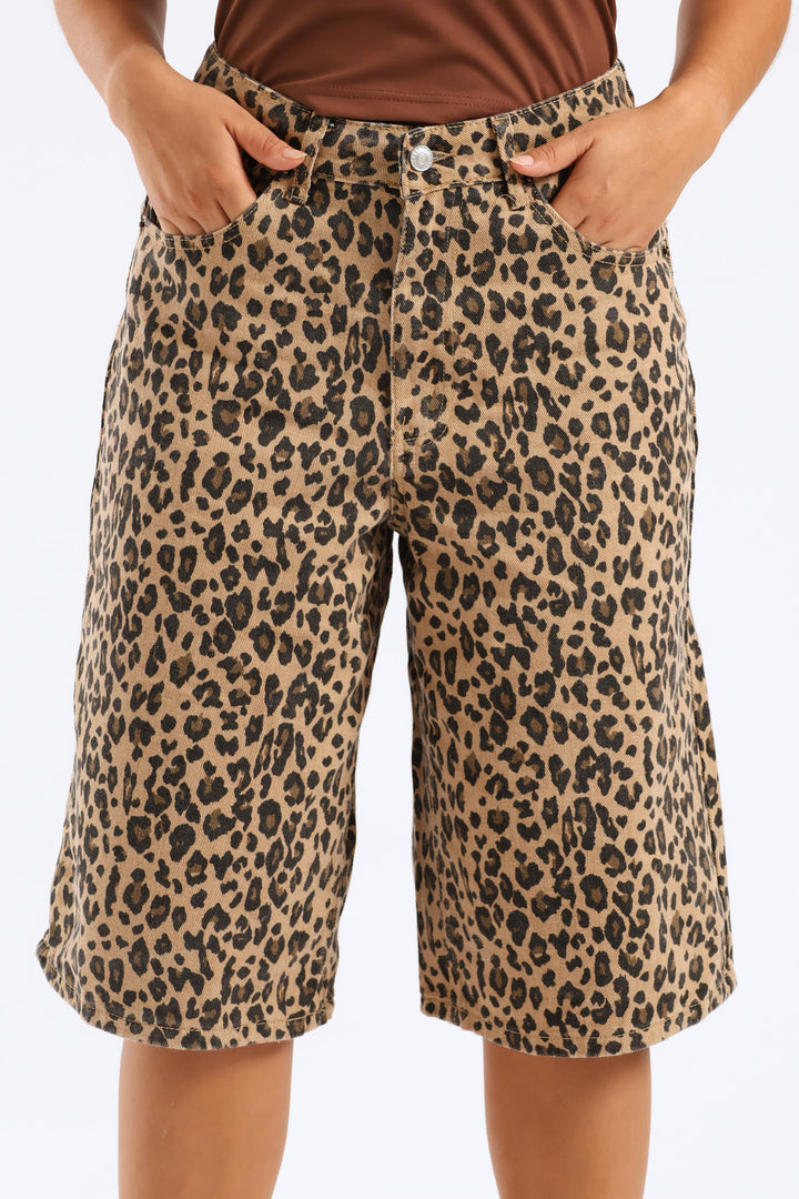 Leopard Print Jort - Beige