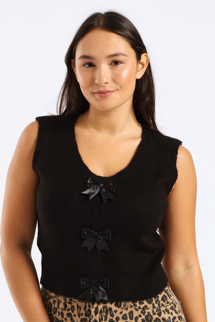 Bow Front Vest - Black